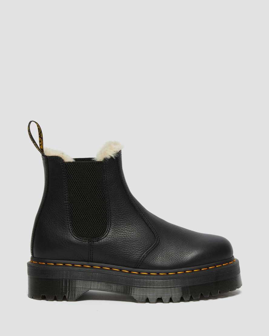 sorte dr martens 2976 platform chelsea støvler med faux fur-for til dame
