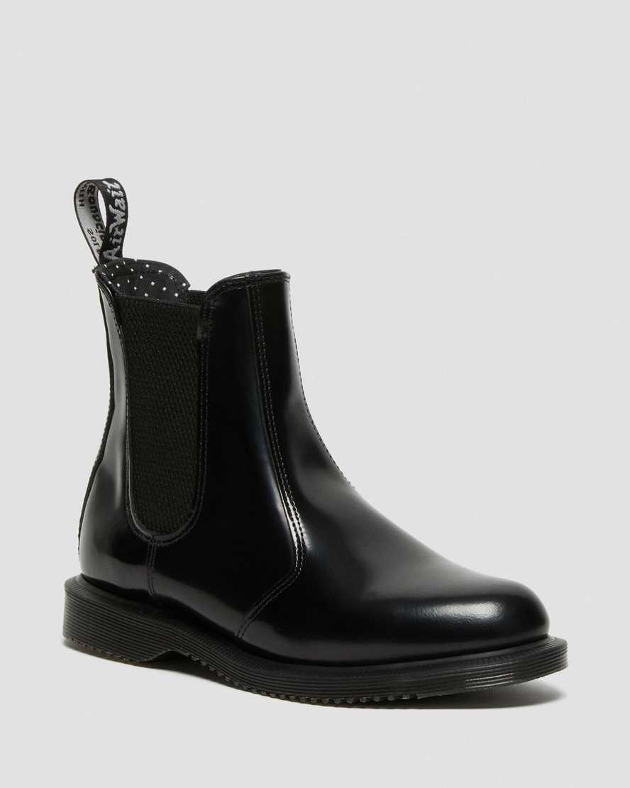 sorte dr martens flora smooth chelsea støvler til dame