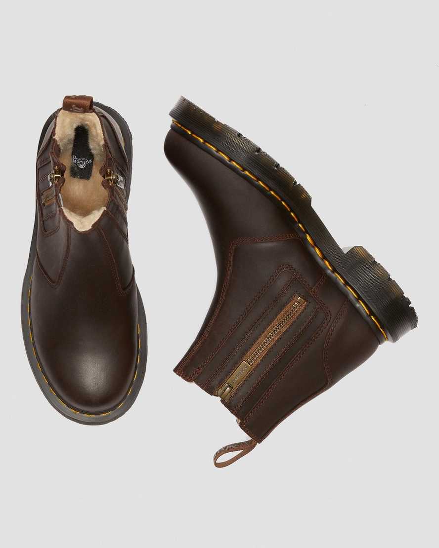 brune dr martens 2976 dms wintergrip zip chelsea støvler til dame