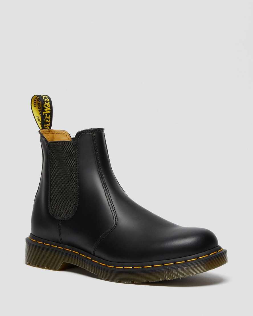 sorte dr martens 2976 yellow stitch smooth chelsea støvler til dame