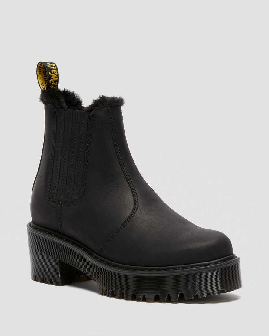 sorte dr martens rometty faux fur chelsea støvler til dame