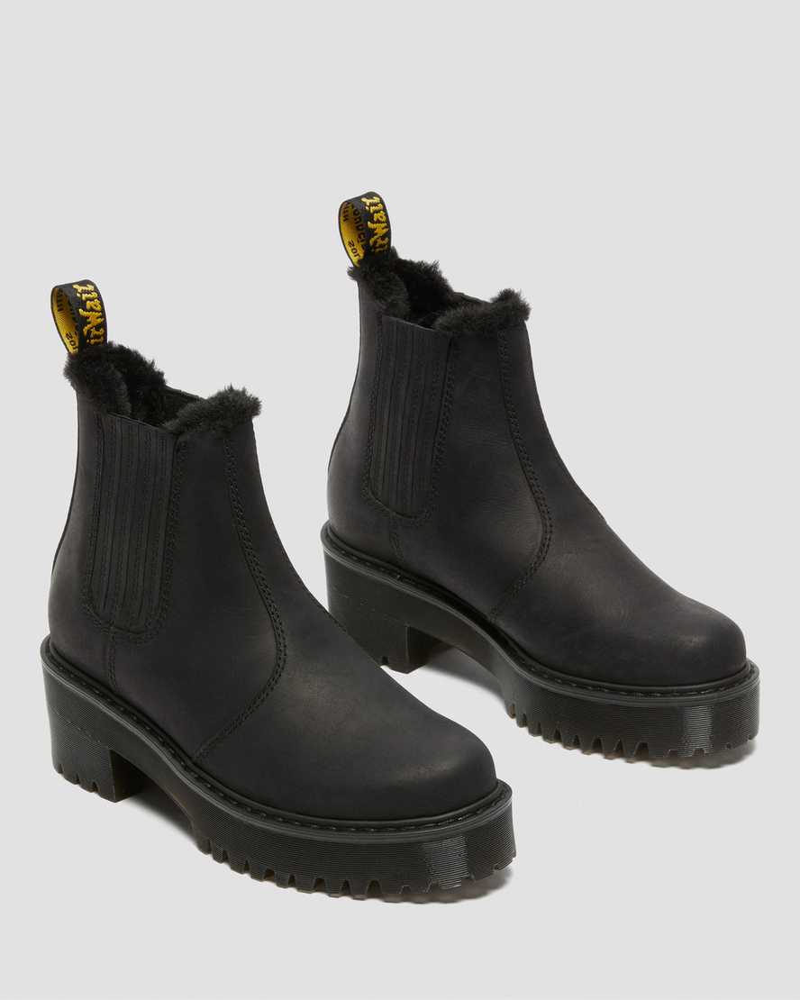 sorte dr martens rometty faux fur chelsea støvler til dame
