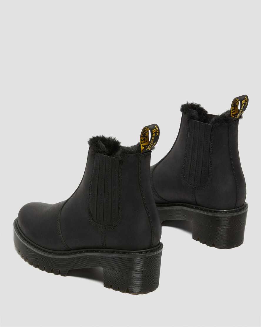 sorte dr martens rometty faux fur chelsea støvler til dame