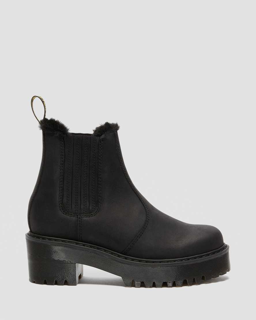 sorte dr martens rometty faux fur chelsea støvler til dame