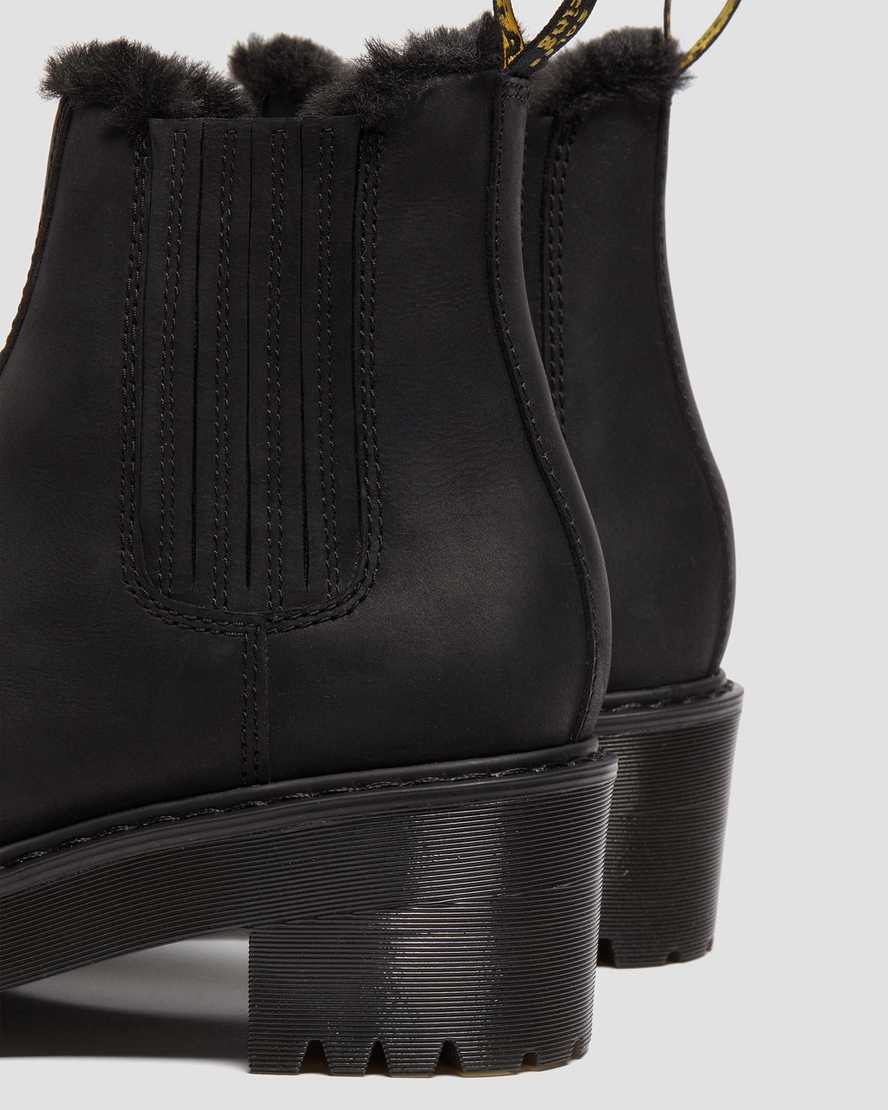 sorte dr martens rometty faux fur chelsea støvler til dame