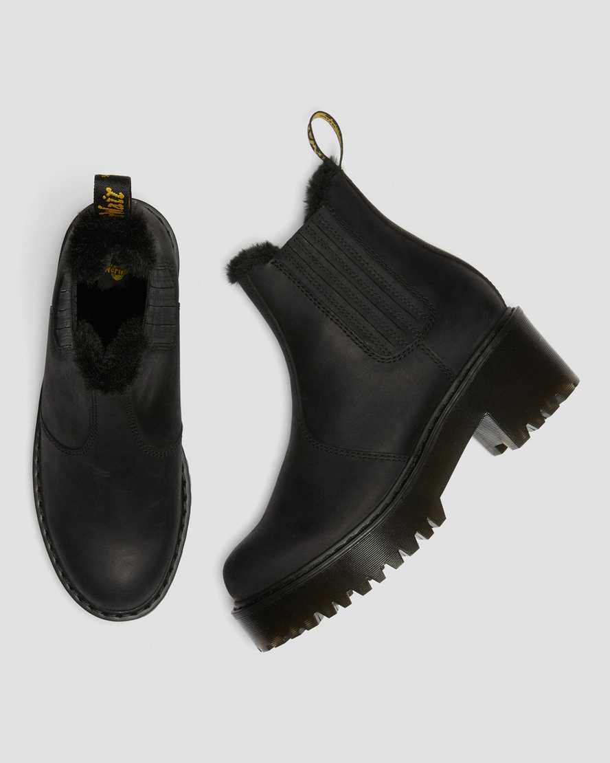 sorte dr martens rometty faux fur chelsea støvler til dame
