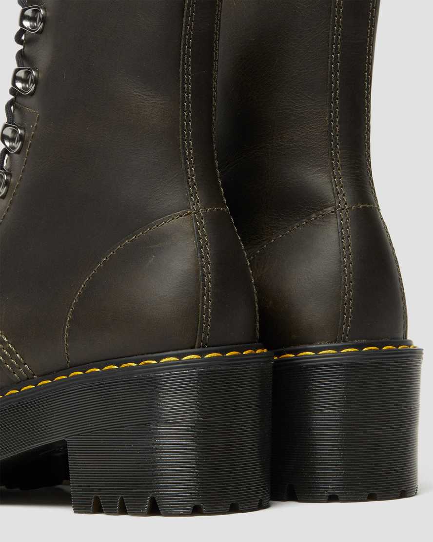 brune dr martens leona damestøvler med hæl