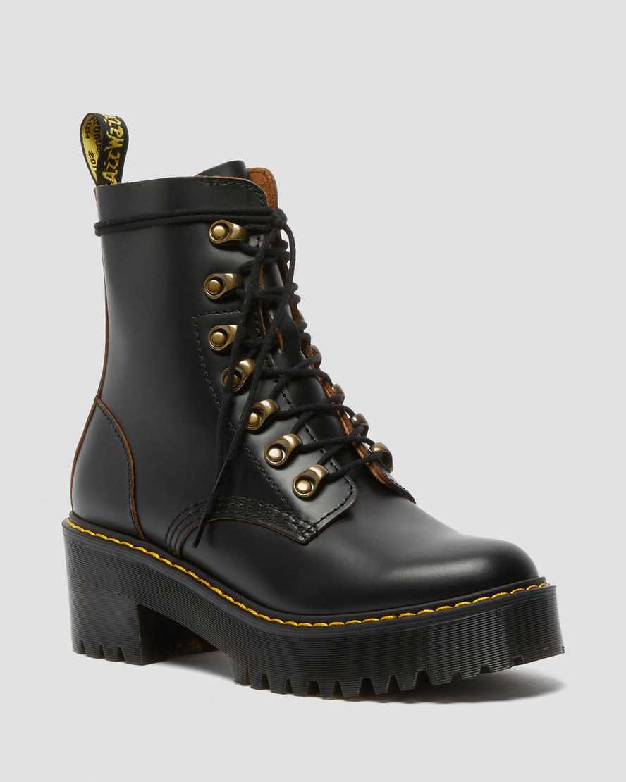 sorte dr martens leona vintage smooth damestøvler med hæl