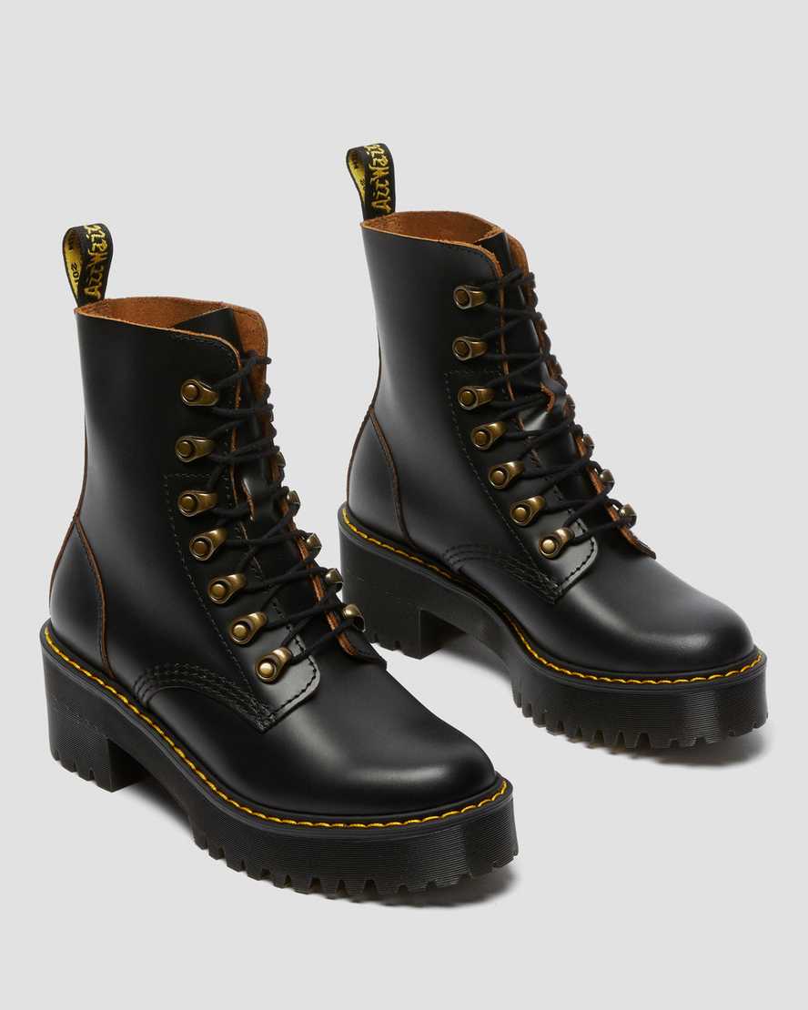 sorte dr martens leona vintage smooth damestøvler med hæl
