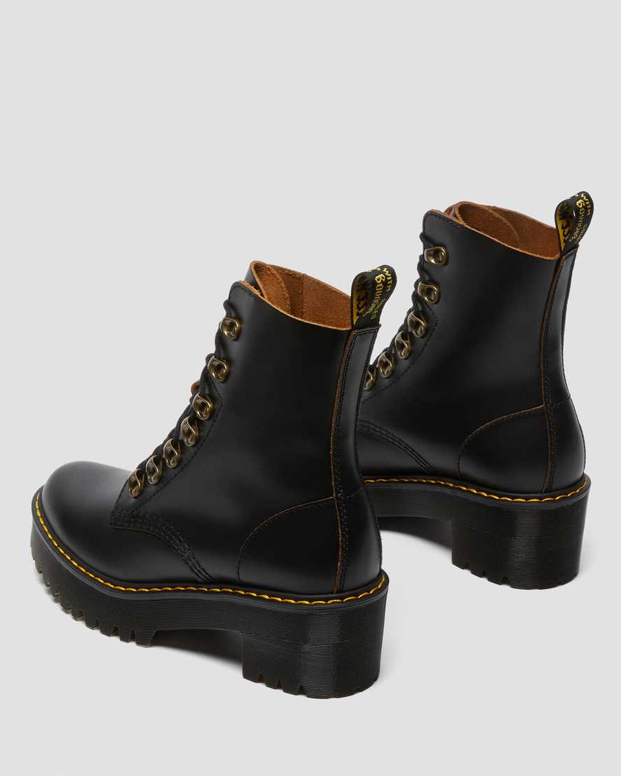 sorte dr martens leona vintage smooth damestøvler med hæl