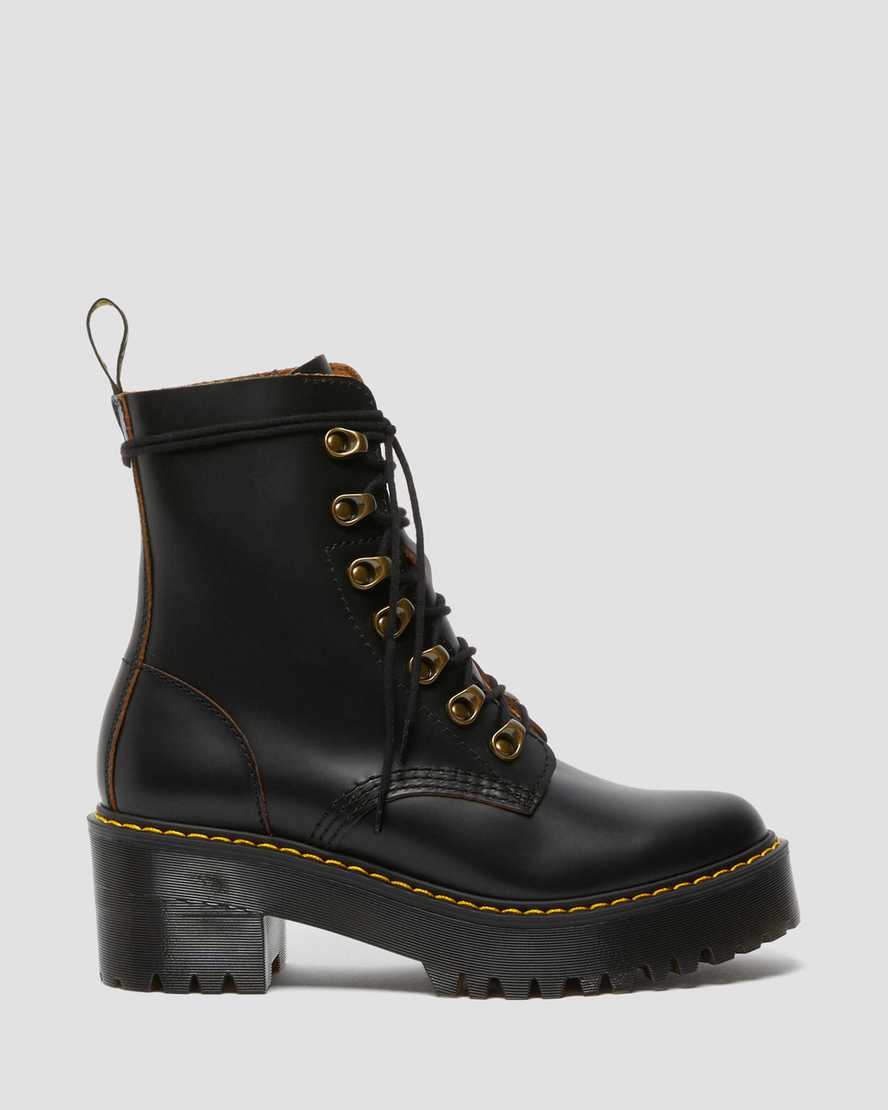 sorte dr martens leona vintage smooth damestøvler med hæl