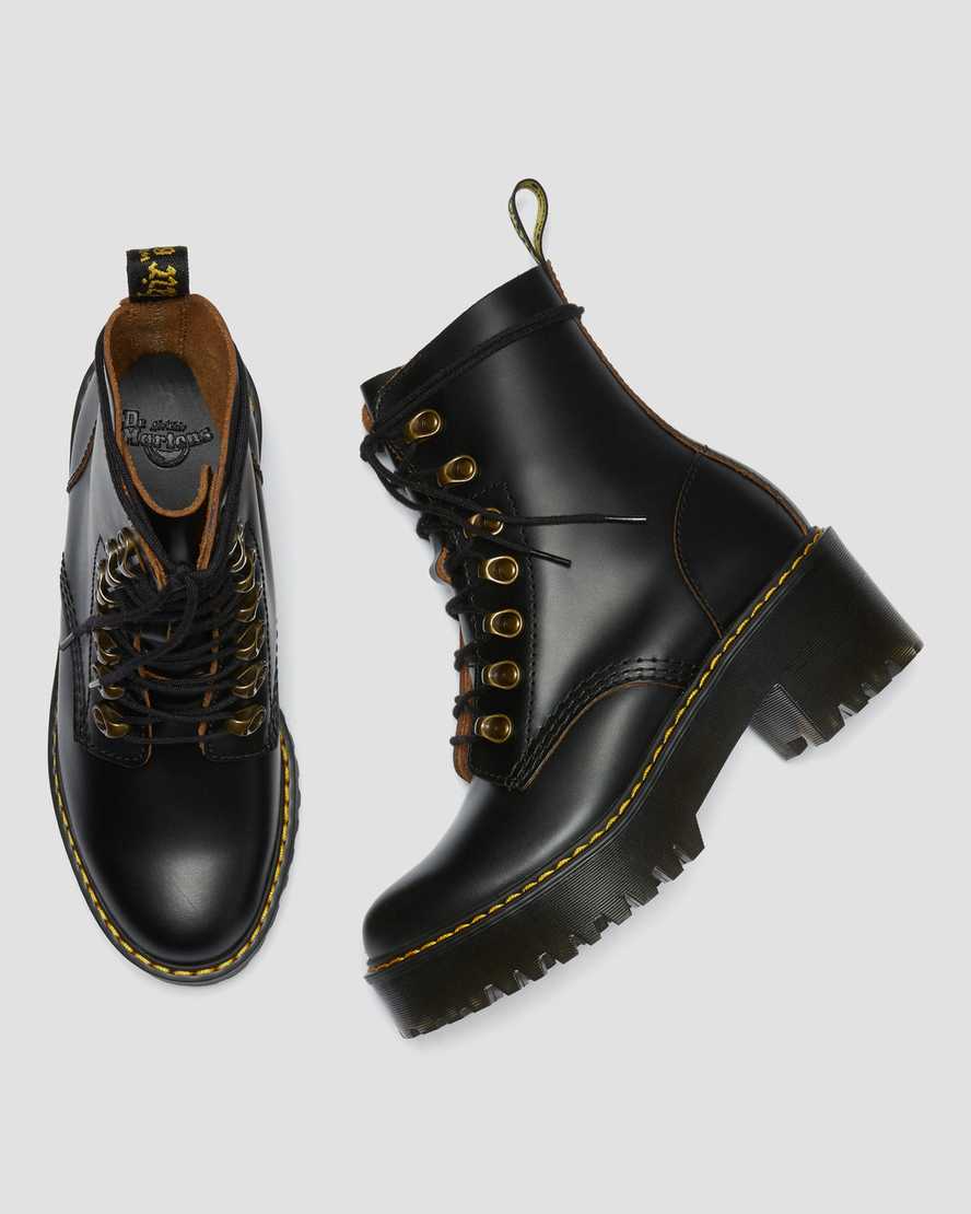 sorte dr martens leona vintage smooth damestøvler med hæl