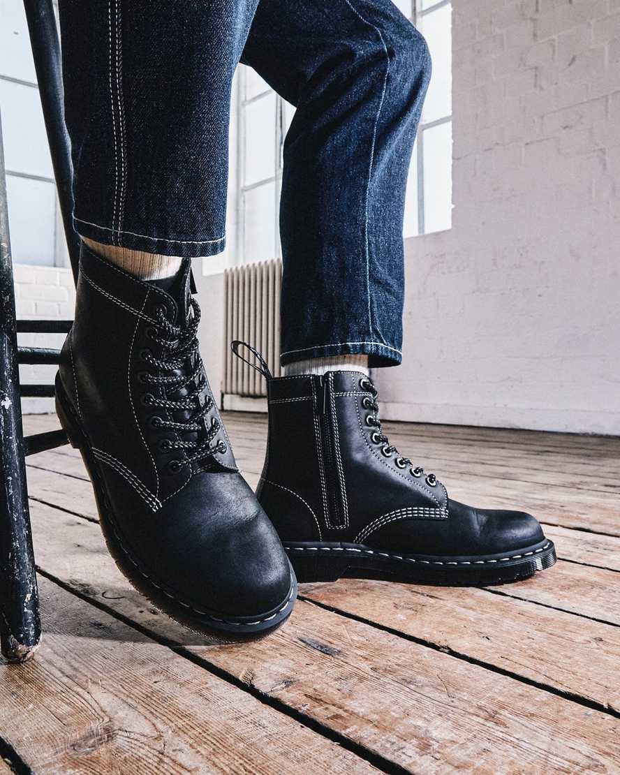 sorte dr martens 1460 pascal zip damestøvler med snørebånd