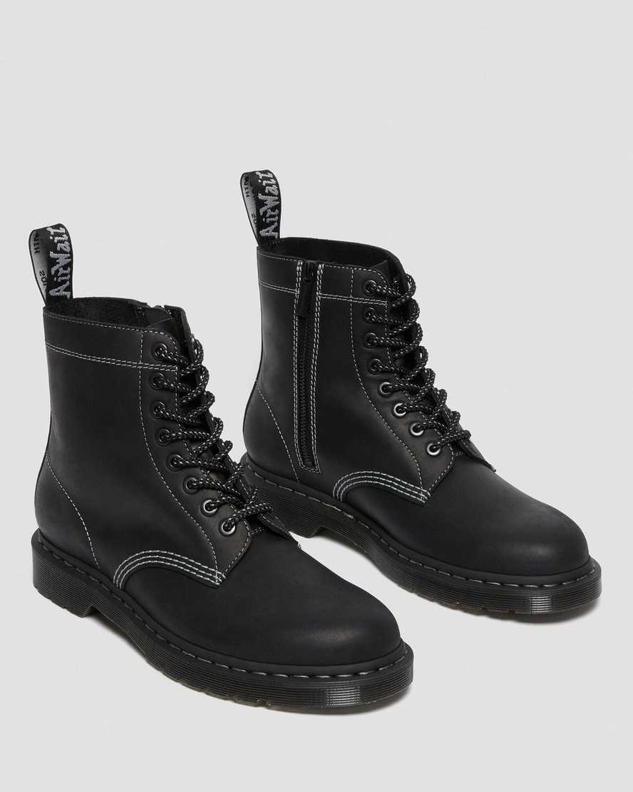 sorte dr martens 1460 pascal zip damestøvler med snørebånd