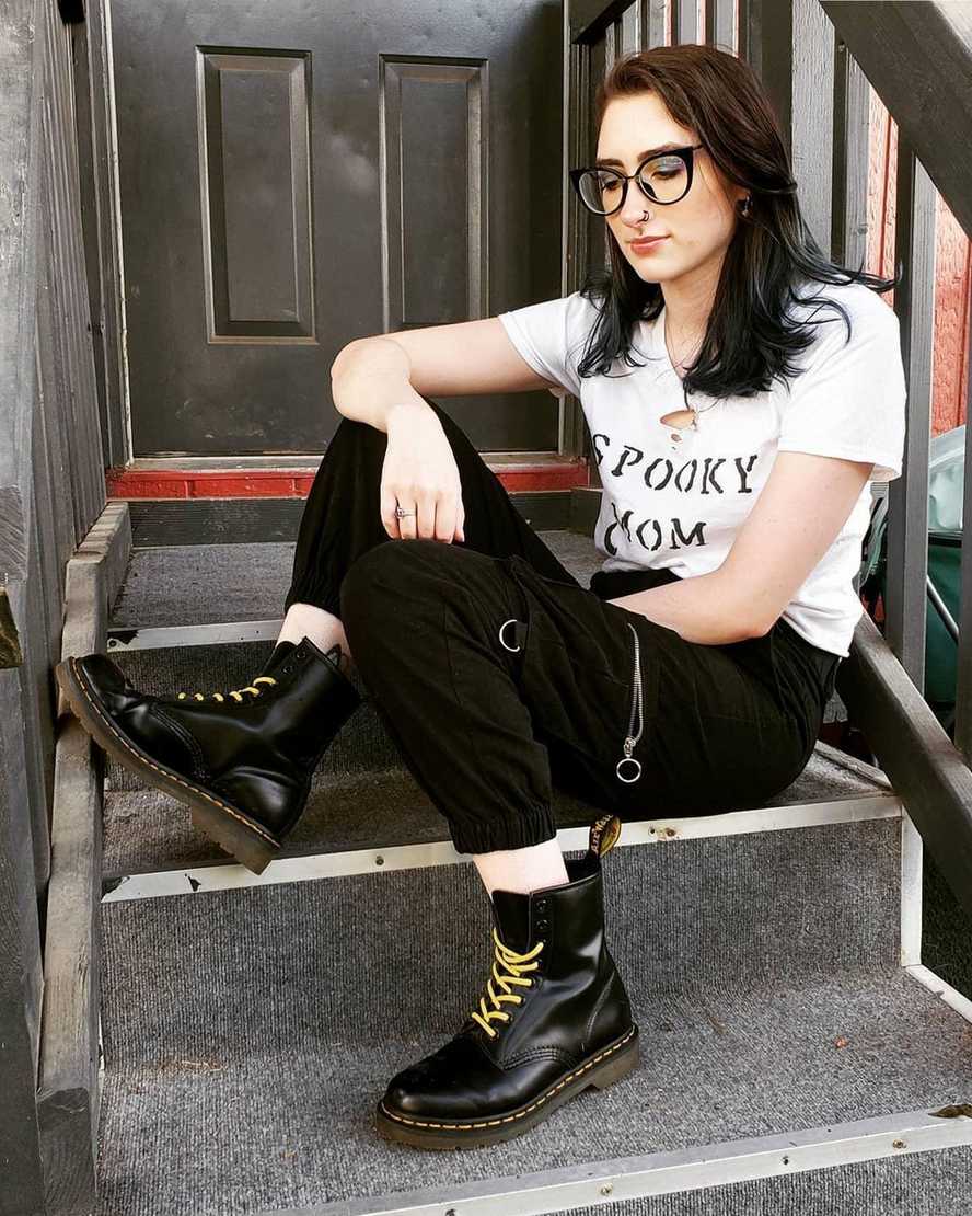 sorte dr martens 1460 smooth damestøvler med snørebånd