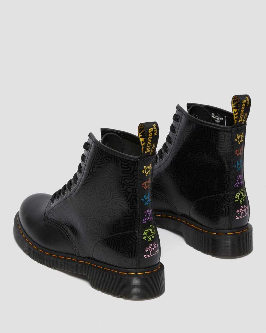 sorte dr martens keith haring 1460 smooth damestøvler med snørebånd