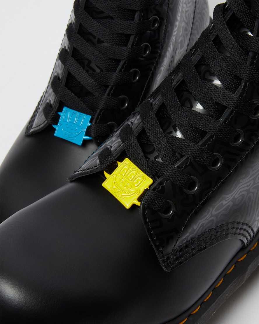 sorte dr martens keith haring 1460 smooth damestøvler med snørebånd