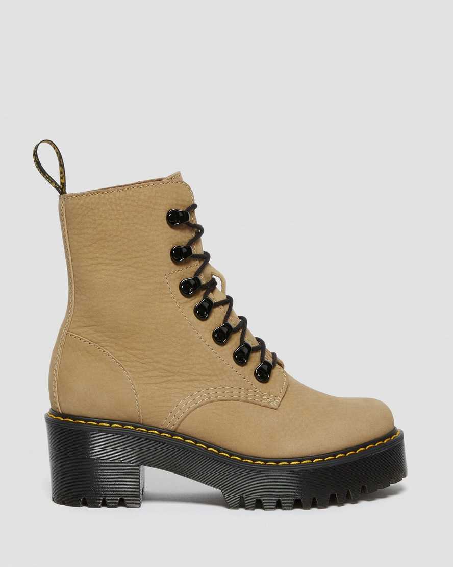 brune dr martens leona damestøvler med snørebånd