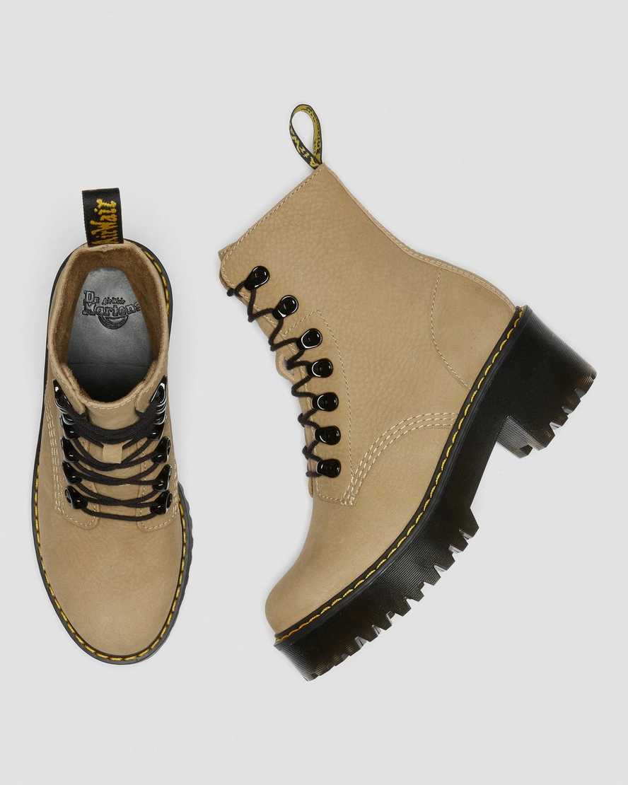 brune dr martens leona damestøvler med snørebånd