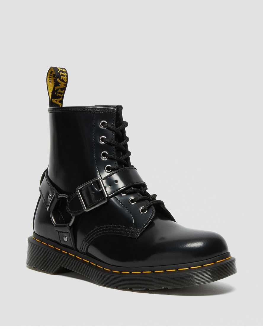 sorte dr martens 1460 harness damestøvler med snørebånd