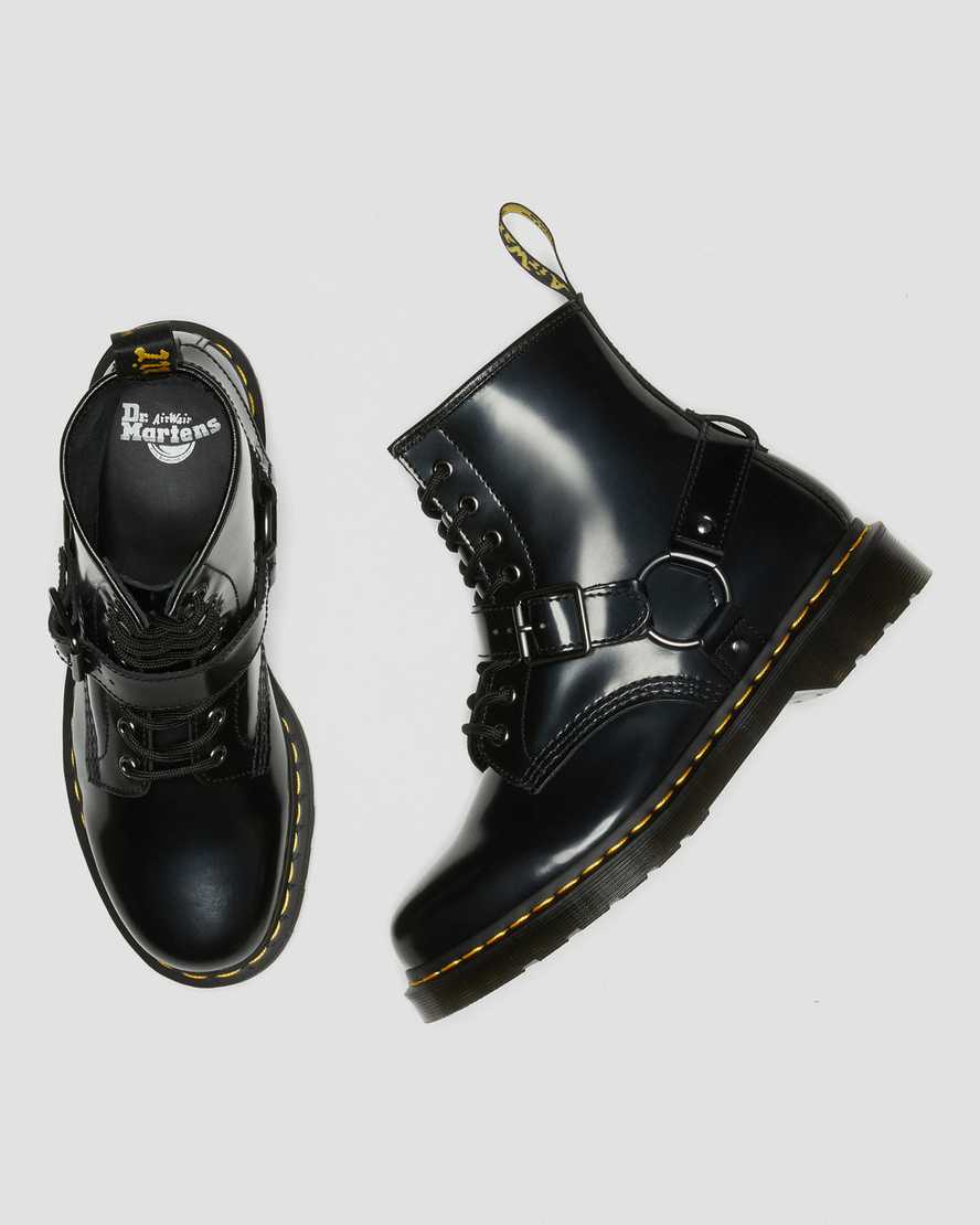 sorte dr martens 1460 harness damestøvler med snørebånd