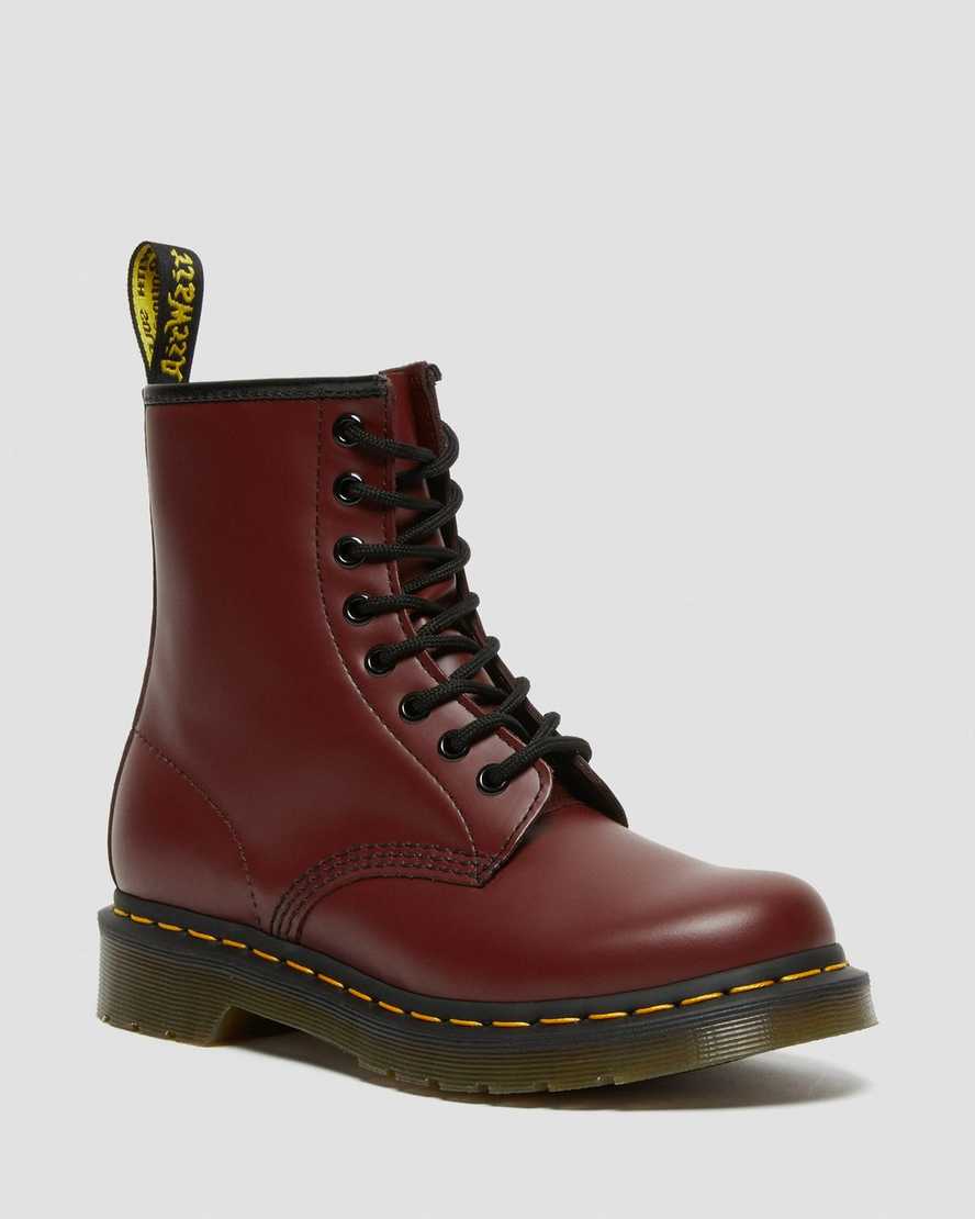 røde dr martens 1460 smooth damestøvler med snørebånd