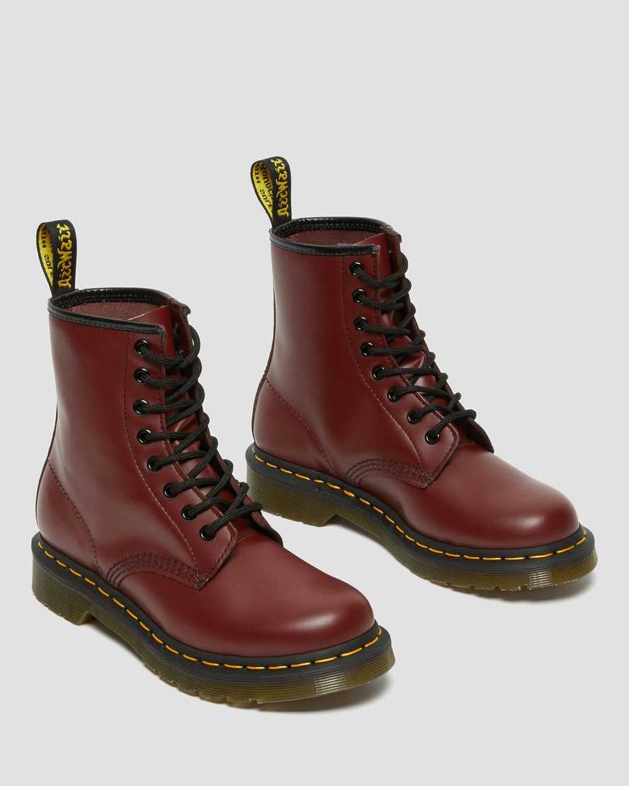 røde dr martens 1460 smooth damestøvler med snørebånd