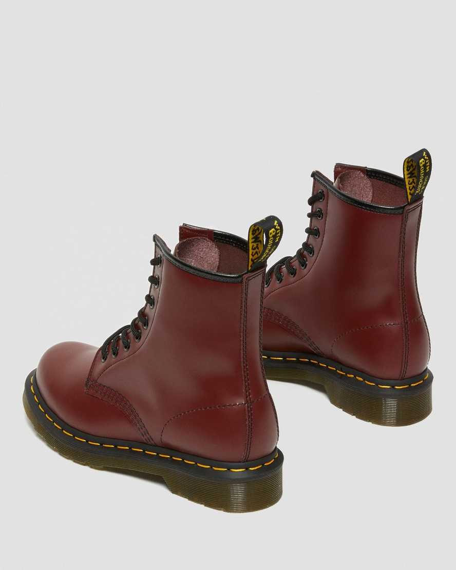 røde dr martens 1460 smooth damestøvler med snørebånd