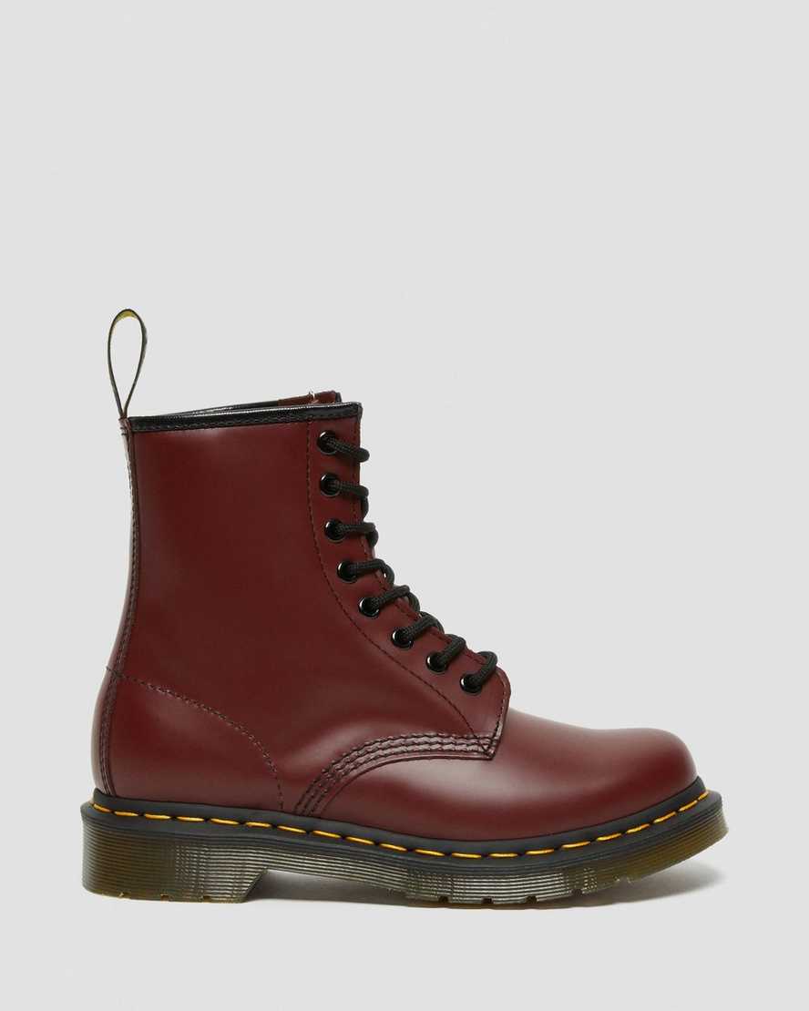 røde dr martens 1460 smooth damestøvler med snørebånd
