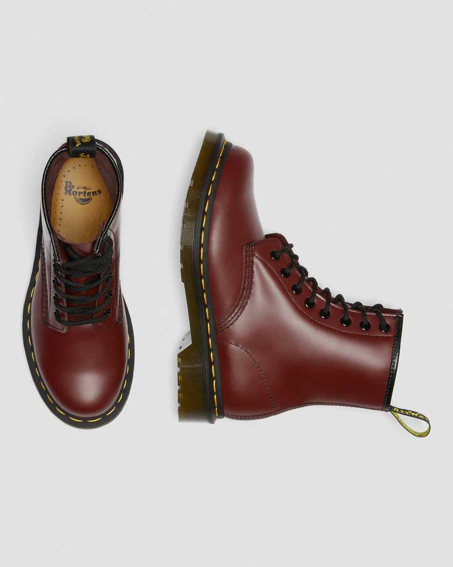 røde dr martens 1460 smooth damestøvler med snørebånd