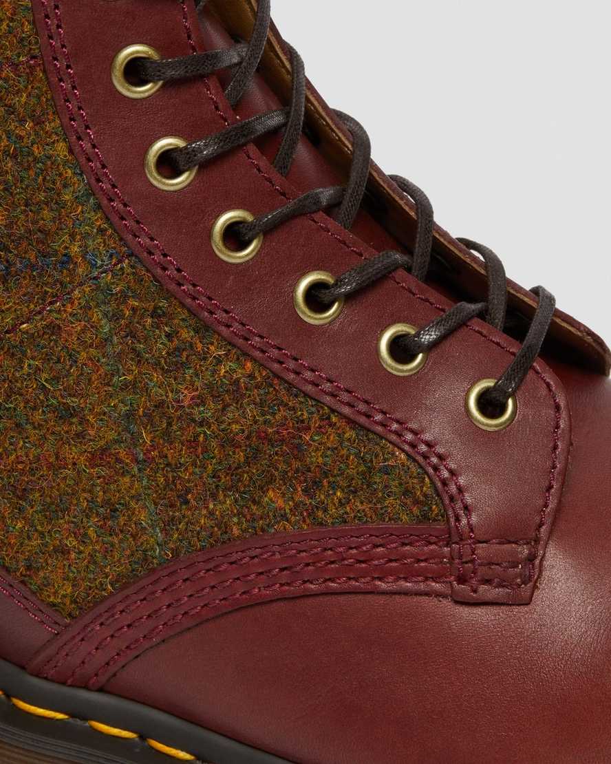 dr. martens 1460 harris tweed damestøvler med snørebånd i bordeaux