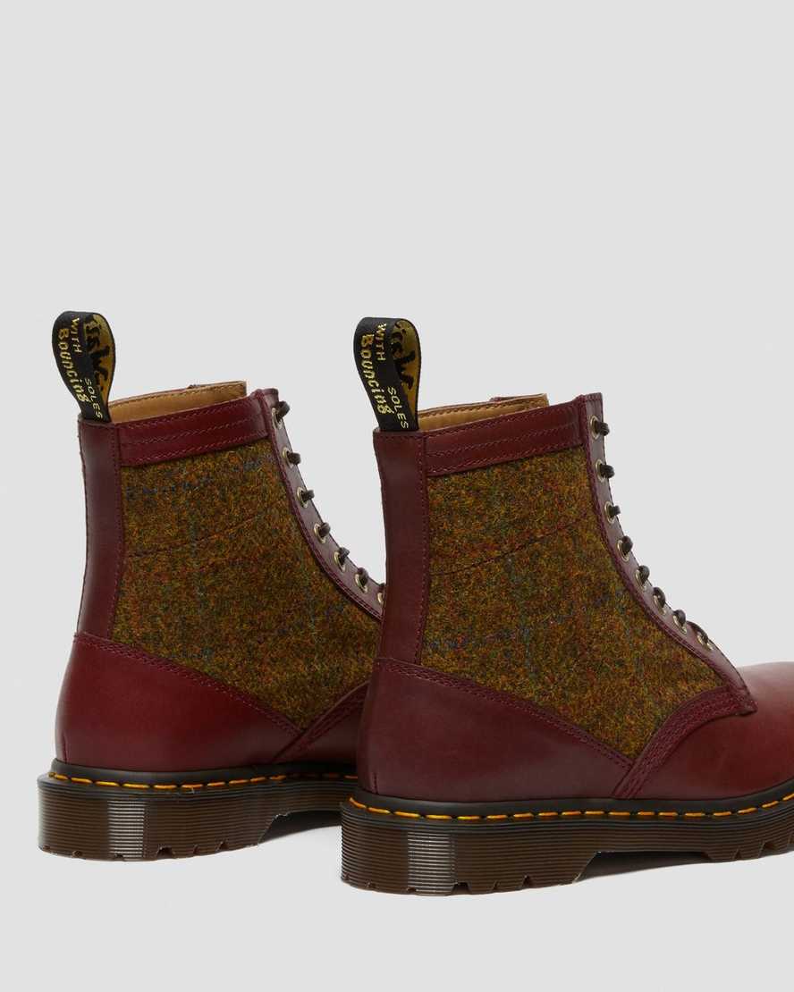 dr. martens 1460 harris tweed damestøvler med snørebånd i bordeaux