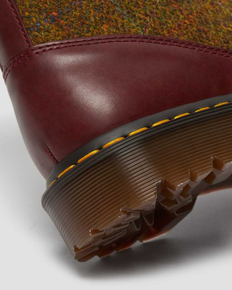 dr. martens 1460 harris tweed damestøvler med snørebånd i bordeaux