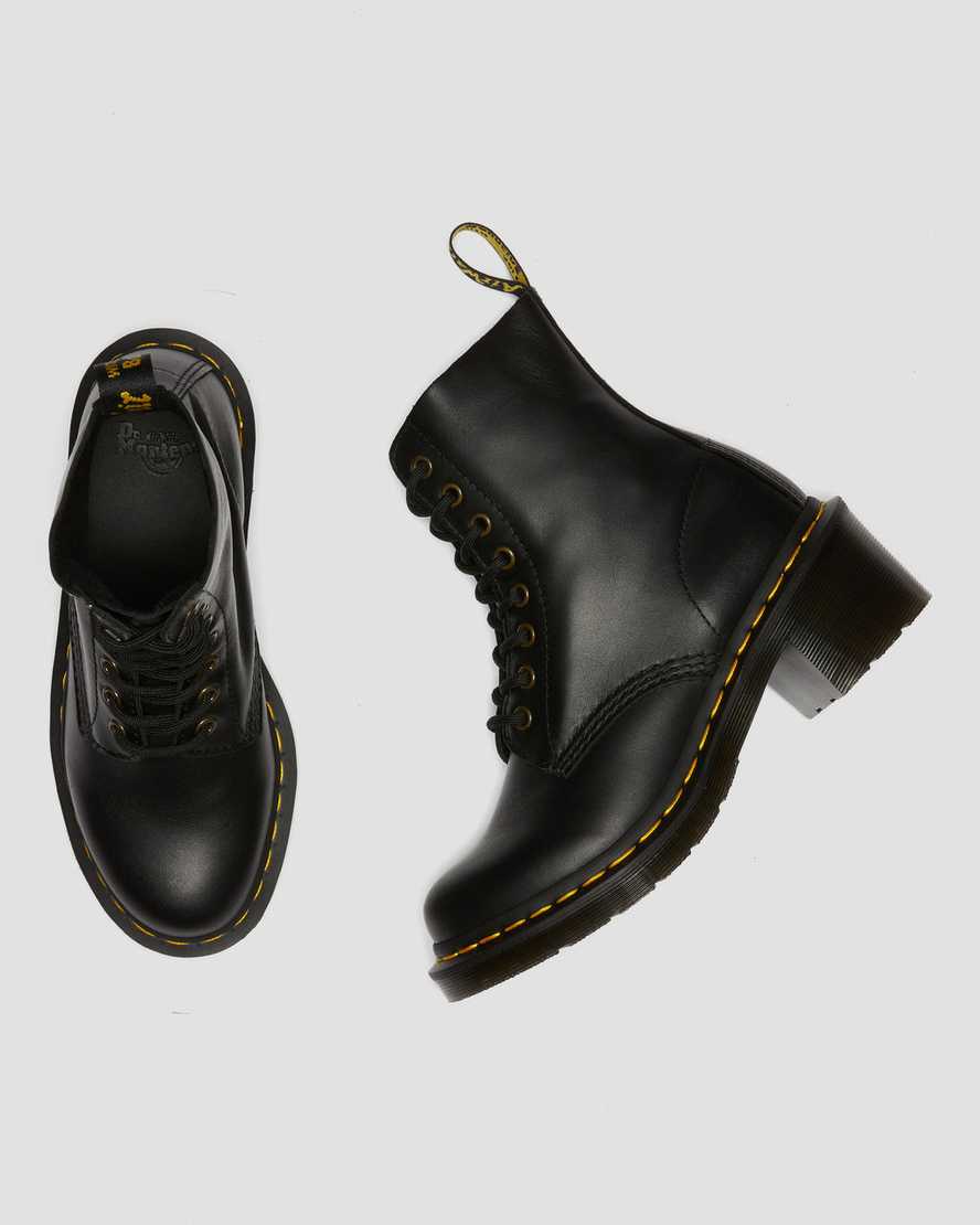 sorte dr martens clemency heeled damestøvler med snørebånd
