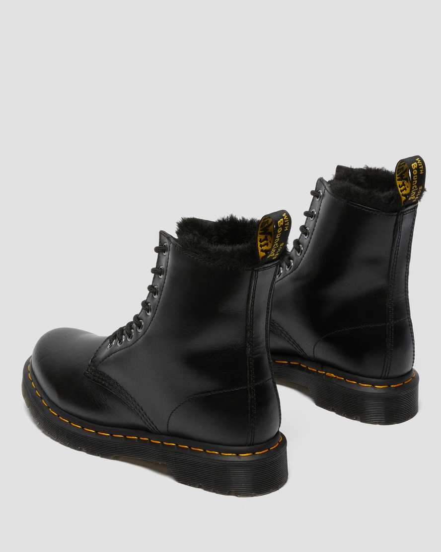 sorte dr martens 1460 serena faux fur lined damestøvler med snørebånd