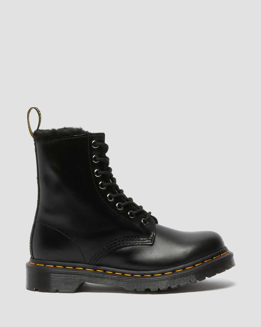 sorte dr martens 1460 serena faux fur lined damestøvler med snørebånd