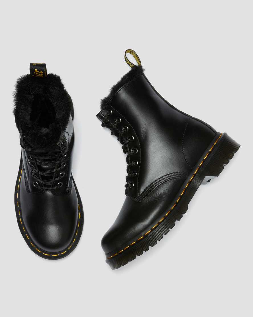 sorte dr martens 1460 serena faux fur lined damestøvler med snørebånd