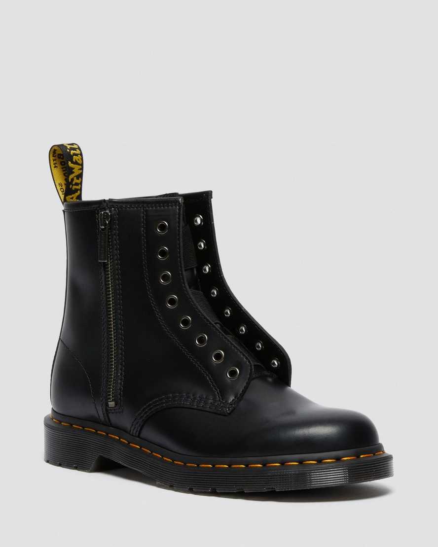 sorte dr martens 1460 elastic smooth damestøvler med snørebånd