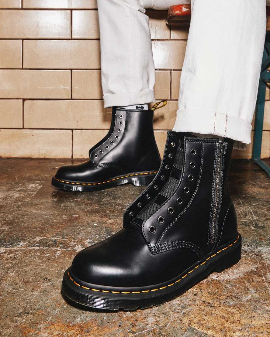 sorte dr martens 1460 elastic smooth damestøvler med snørebånd