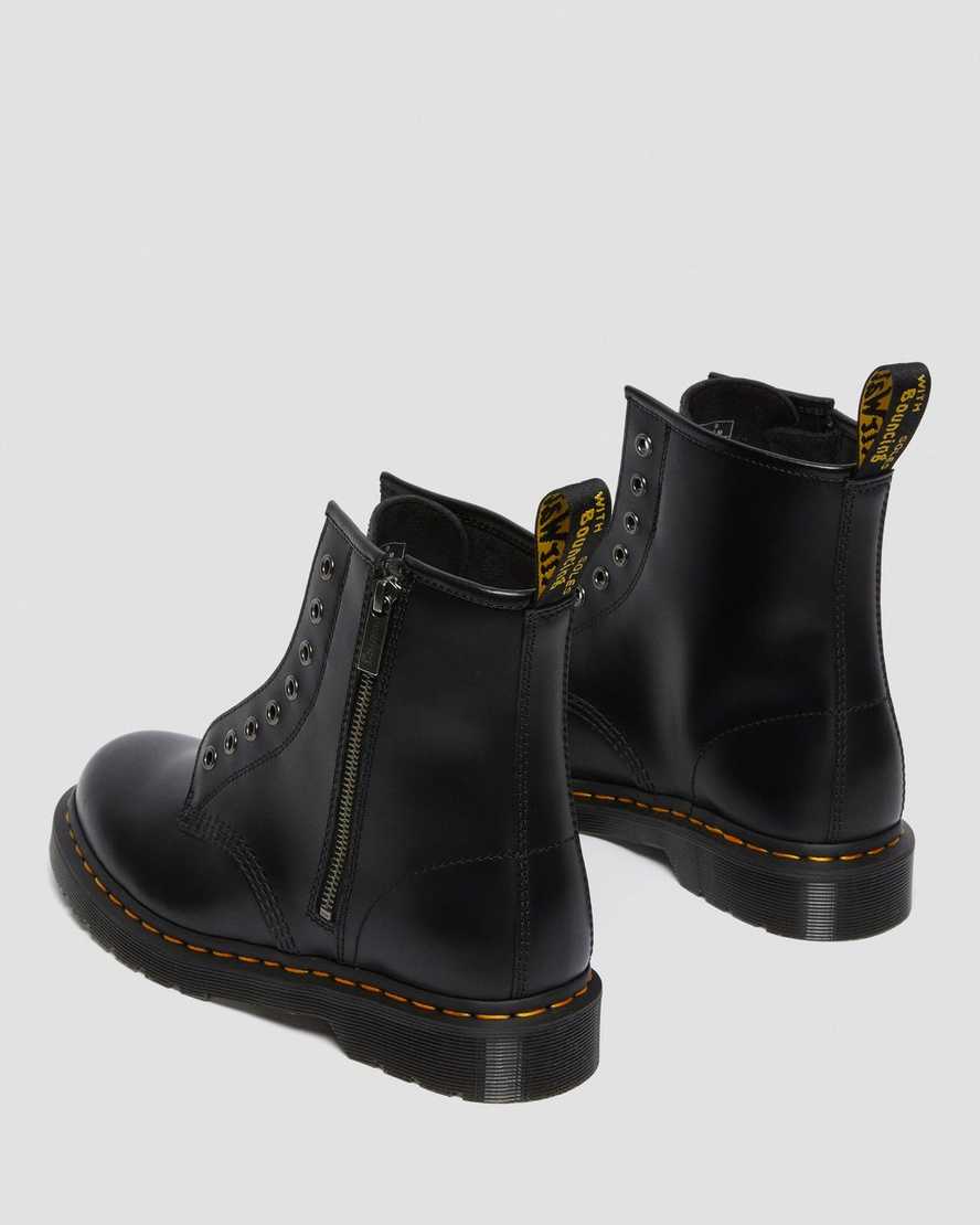 sorte dr martens 1460 elastic smooth damestøvler med snørebånd