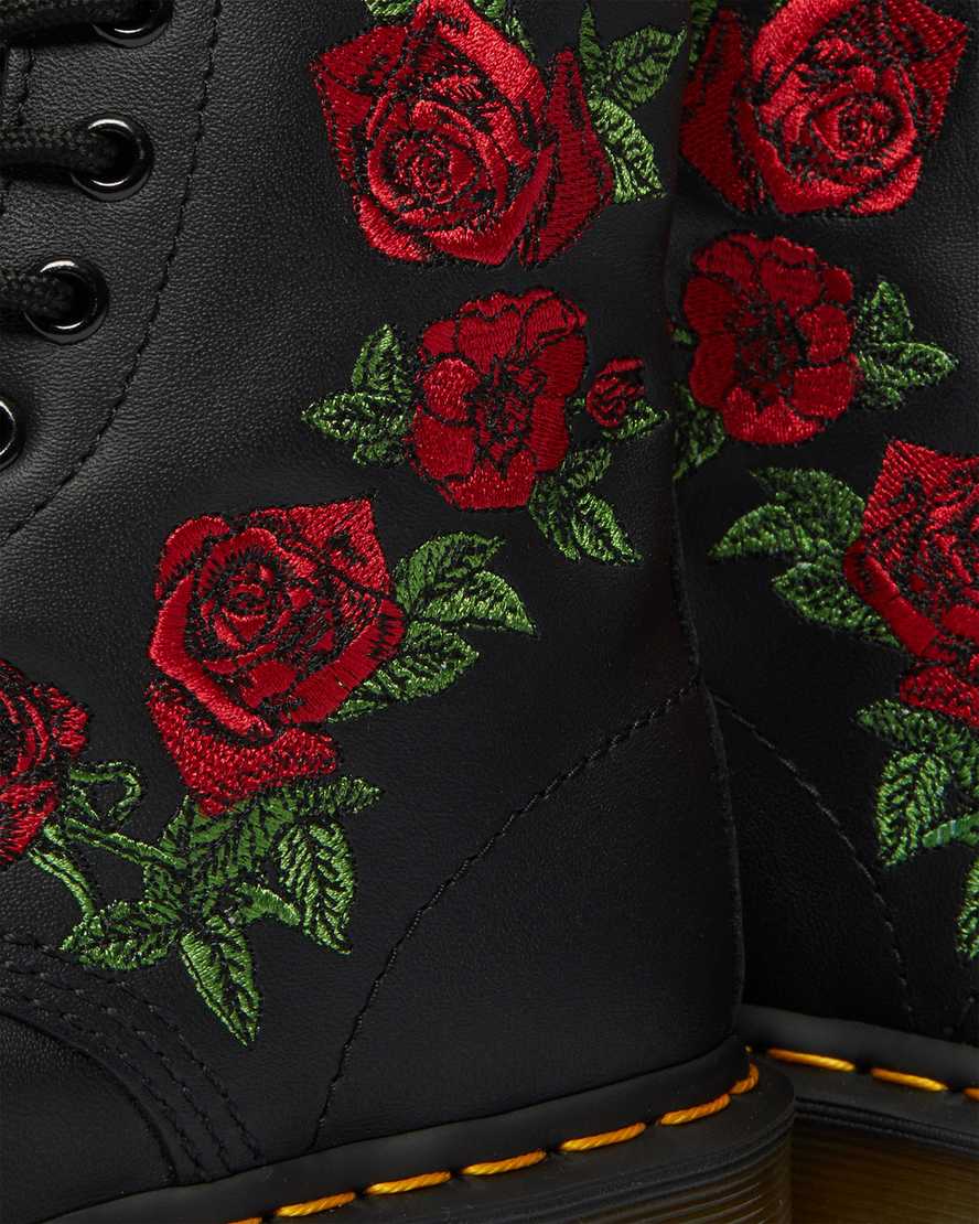 sorte dr martens 1460 vonda floral damestøvler med snørebånd