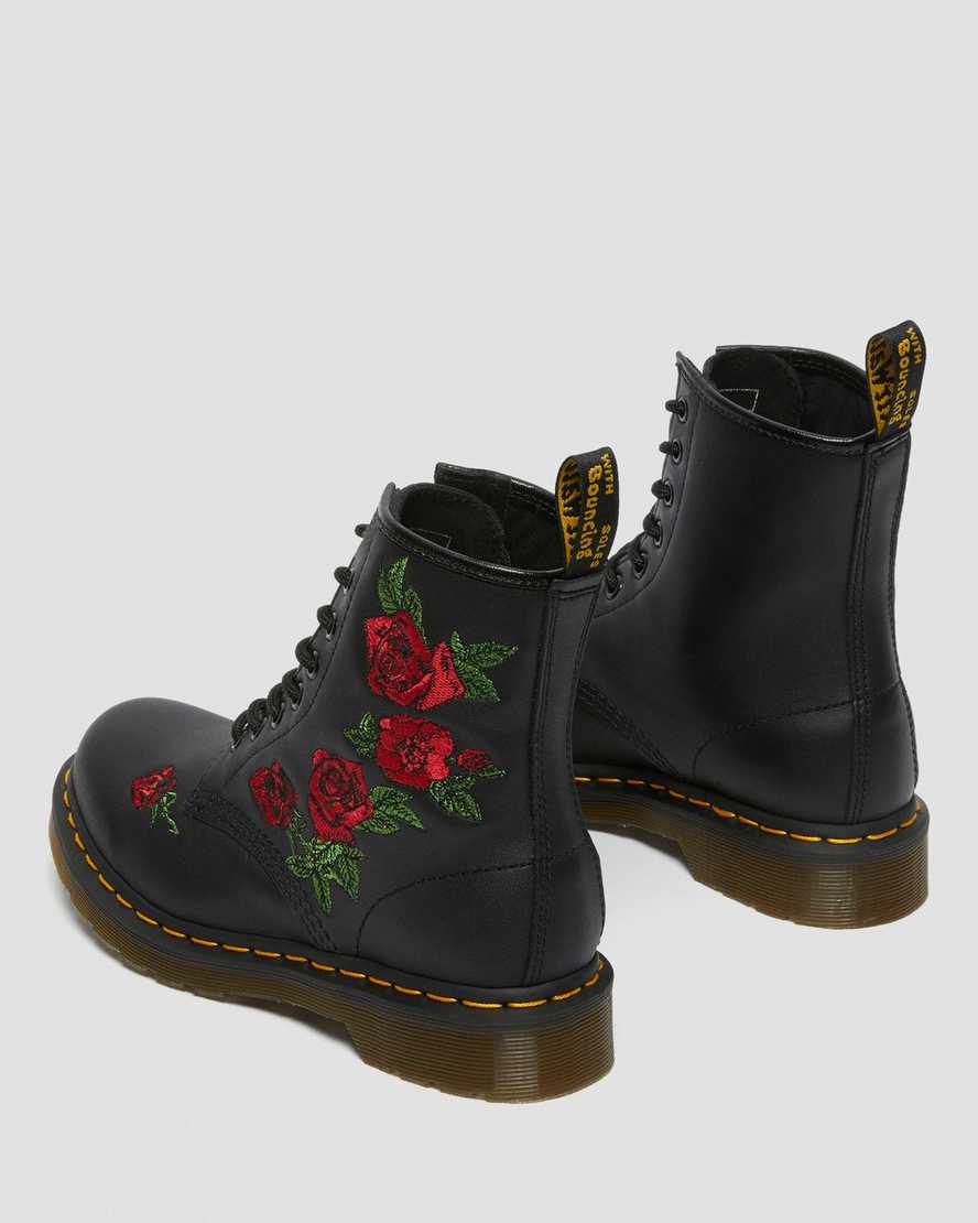 sorte dr martens 1460 vonda floral damestøvler med snørebånd