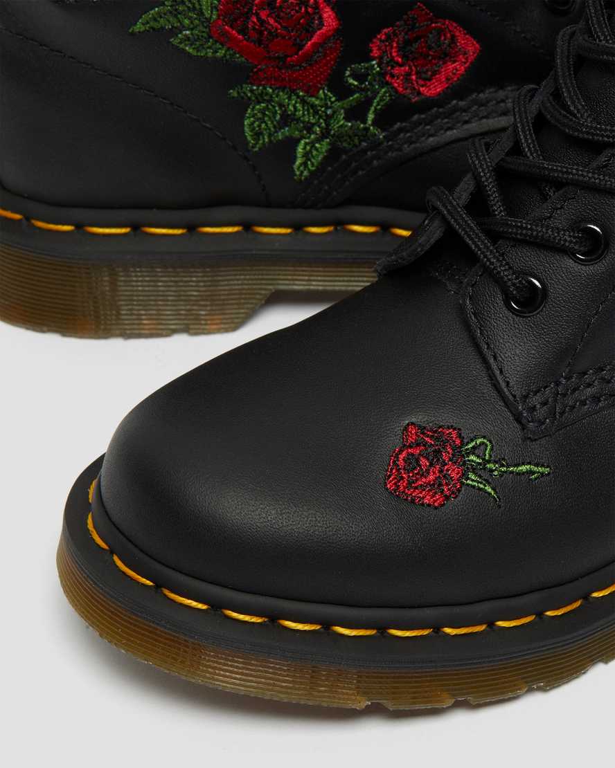 sorte dr martens 1460 vonda floral damestøvler med snørebånd