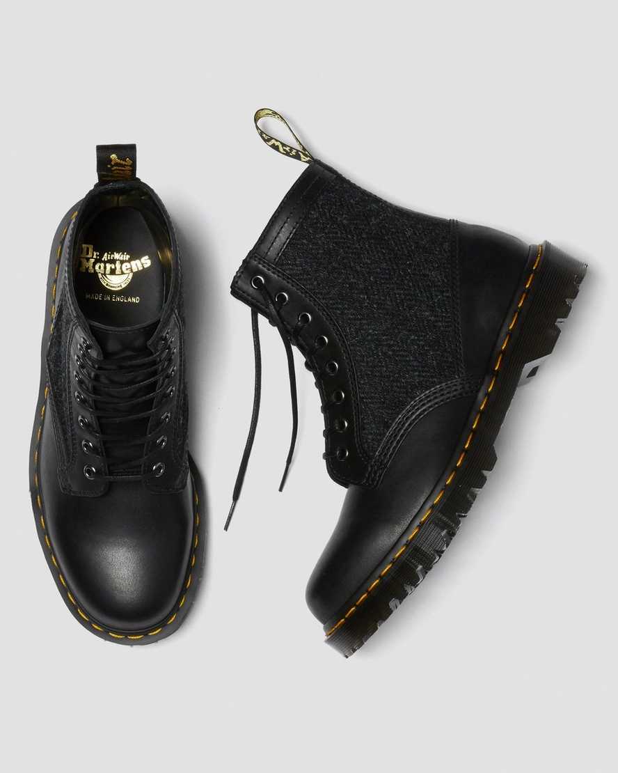 sorte dr martens 1460 harris tweed damestøvler med snøre