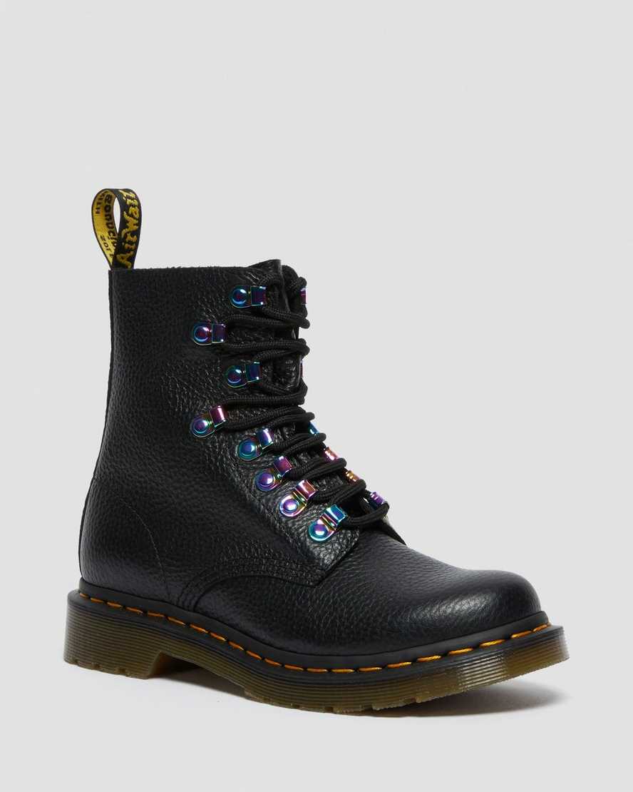 sorte dr martens 1460 pascal iridescent hardware damestøvler med snørebånd