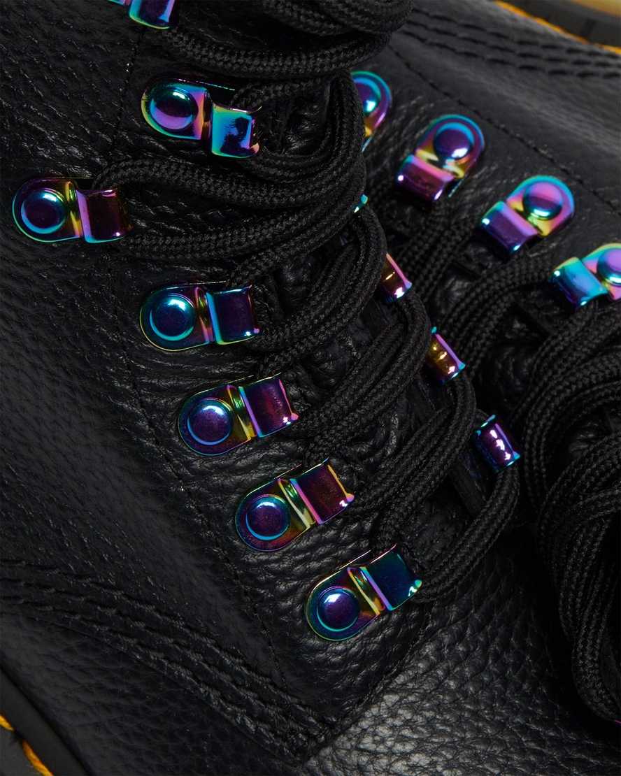 sorte dr martens 1460 pascal iridescent hardware damestøvler med snørebånd