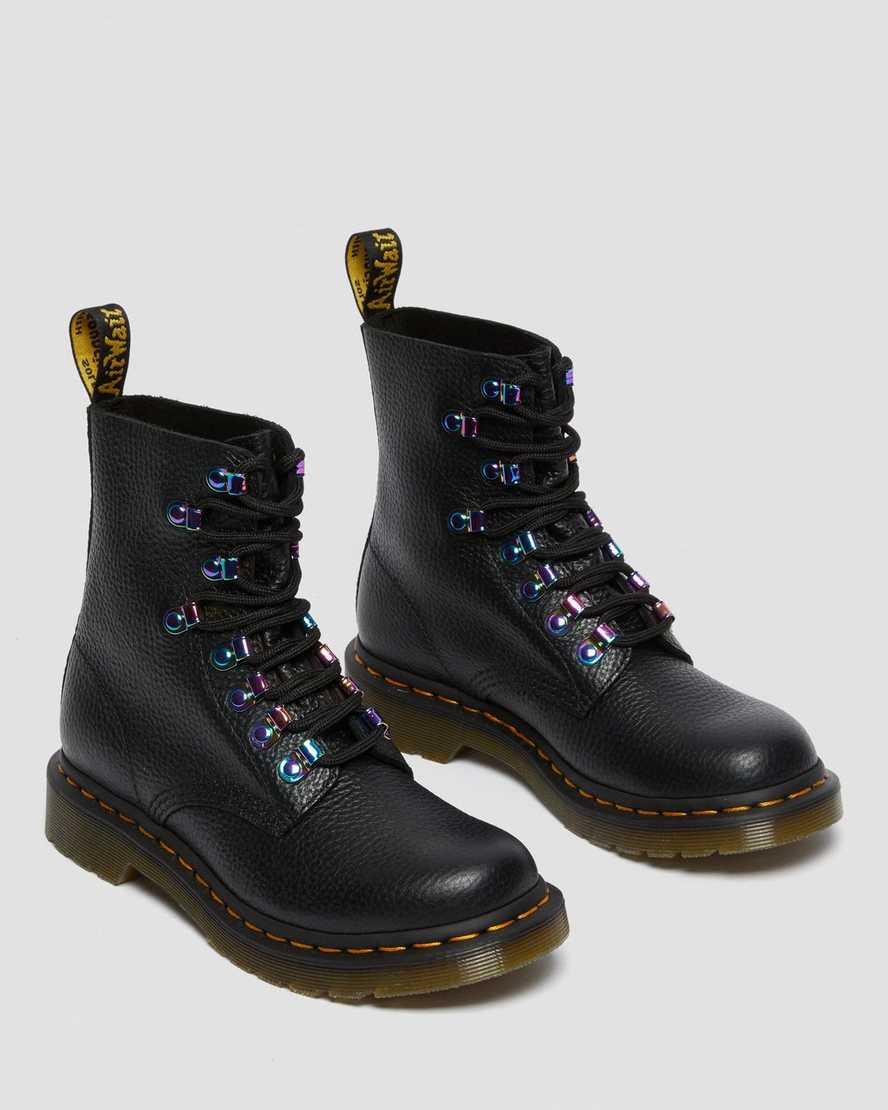 sorte dr martens 1460 pascal iridescent hardware damestøvler med snørebånd