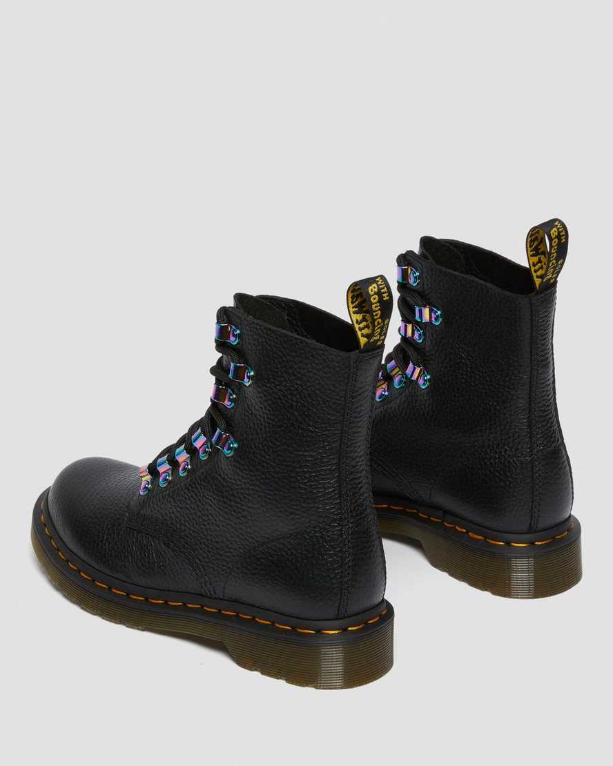 sorte dr martens 1460 pascal iridescent hardware damestøvler med snørebånd