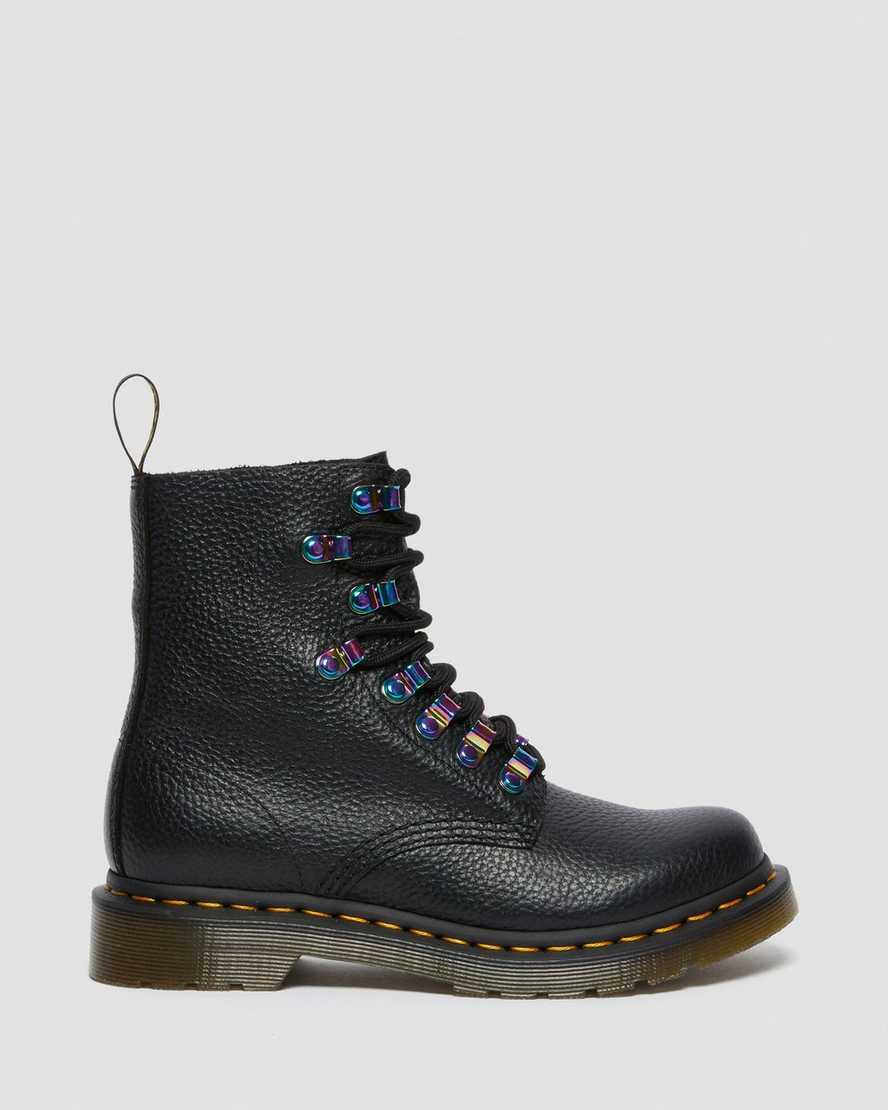 sorte dr martens 1460 pascal iridescent hardware damestøvler med snørebånd