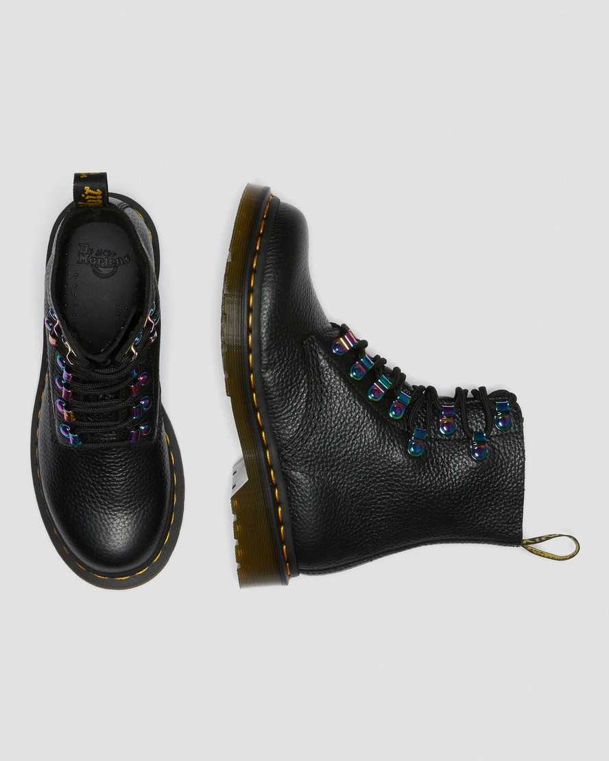 sorte dr martens 1460 pascal iridescent hardware damestøvler med snørebånd